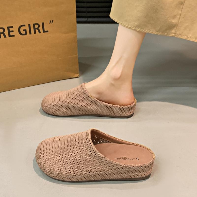 

Fashion CRLAYDK Summer Women Comfortable Slip On Mules House Slippers Ladies Hollow Out Backless Casual Loafers Walking Knit Shoes 35