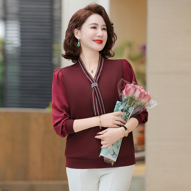 

2026 Autumn Long-Sleeve Wide-Leg Top for Middle-Aged & Elderly Women - Plus Size Base Layer 3XL (125-135 lbs) темно-червоний колір