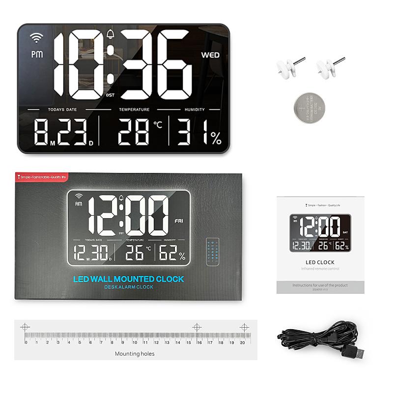 Large LED Wall Clock Mobile APP Operation Electrical Calendar Day Humidity Temperature Display 170° Full Viewing Alarm Clock