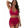 Sexy Bikini Split Mesh Skirt Three-piece Set Solid Color Plus Size Swimsuit Women