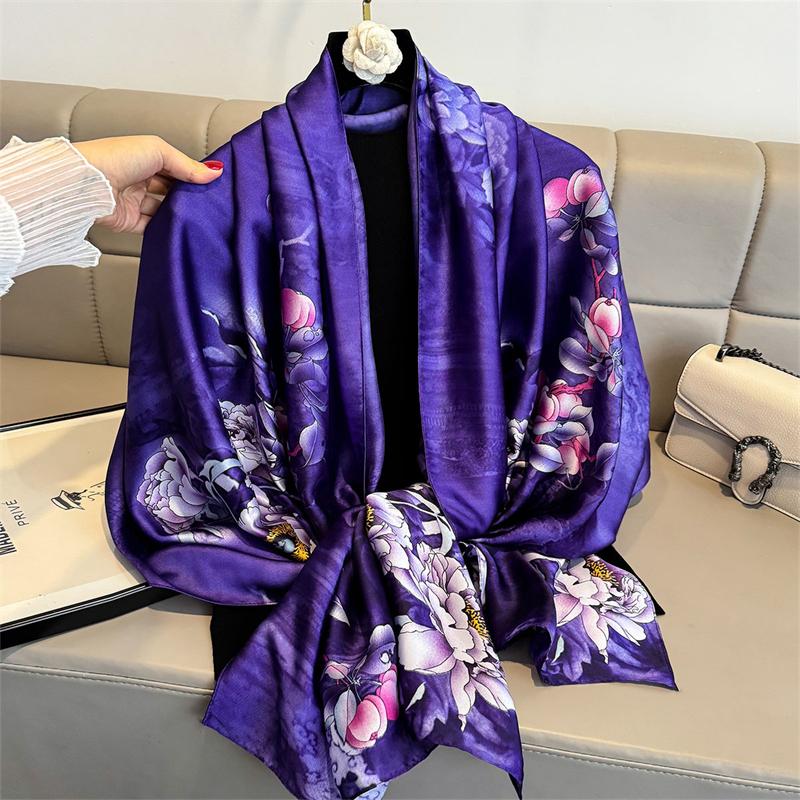 Fashion Impression Big Shawl Involves Women'S Seda Scarf  Luxury Satin Bandana Hijab Turban Foulard Summer Beach Stoles