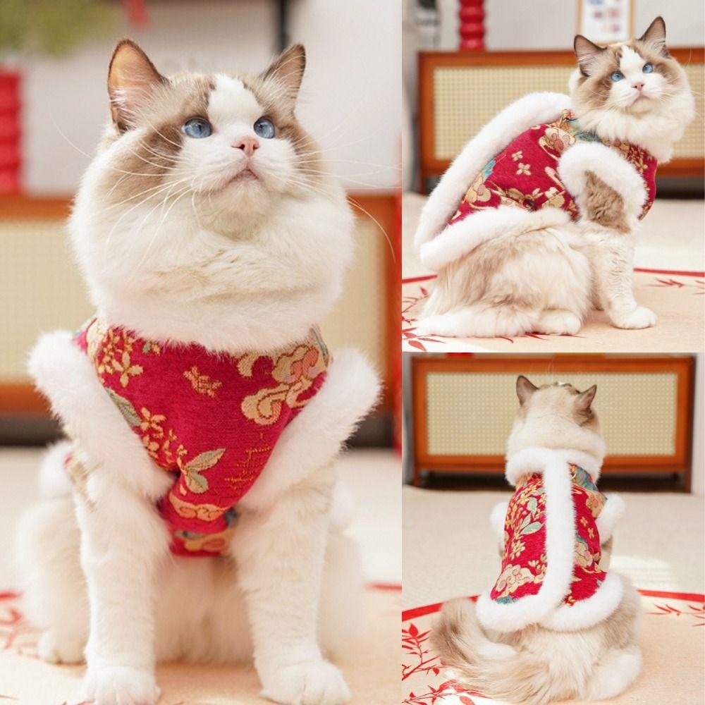 Cute Thick Velvet New Year's Dog Cat Clothing Tang Clothing Comfortable Cat Dog Vest Chinese Style Soft Pet Coat Autumn Winter