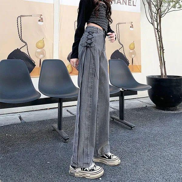 

Женские дизайнерские джинсы в винтажном стиле хай-стрит - уличные ремни, свободные универсальные джинсы широкого кроя 2XL