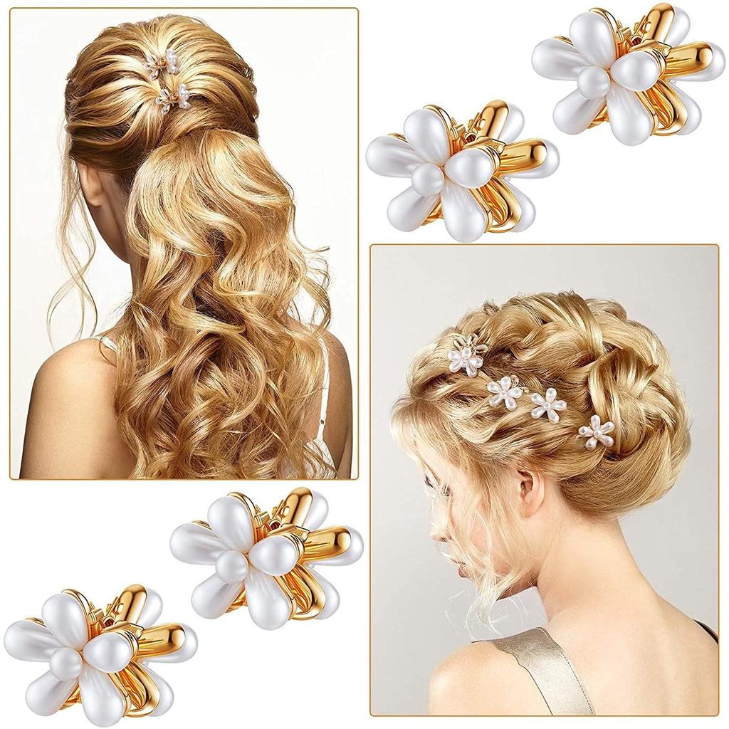 Mini Pearl Claw Clips for Women & Girls, Pack of 12 | Korean Style Small Flower Hair Clutcher | Strong Hold Mini Jaw Hair Clips | Cute Hair Acces
