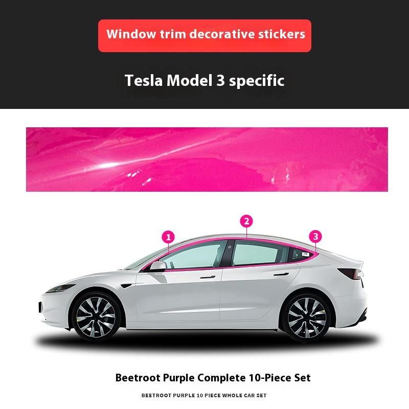 For Tesla Model 3/Y Window Trim Chrome Delete Vinyl Wrap Kit Gloss Black Pink Carbon Fiber Style Auto Accessory for Enhanced