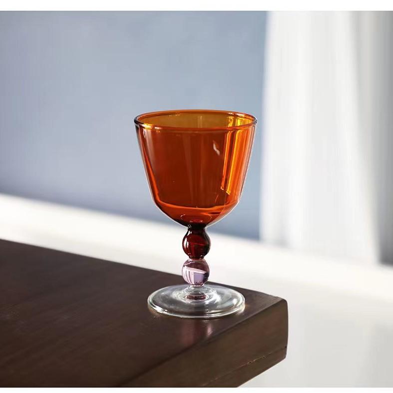 Vintage Stem Glass Multi-Purpose Colored Glass Cup for Cocktail Brandy Coffee Retro Style Home Bar Essential