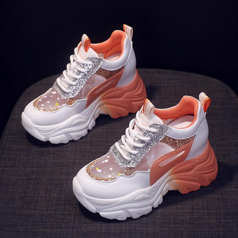 Women Chunky Sneakers Breathable Mesh Casual Shoes 9cm Wedge Heels Platform Shoes Chaussures Femme Sports Dad Shoes for Female