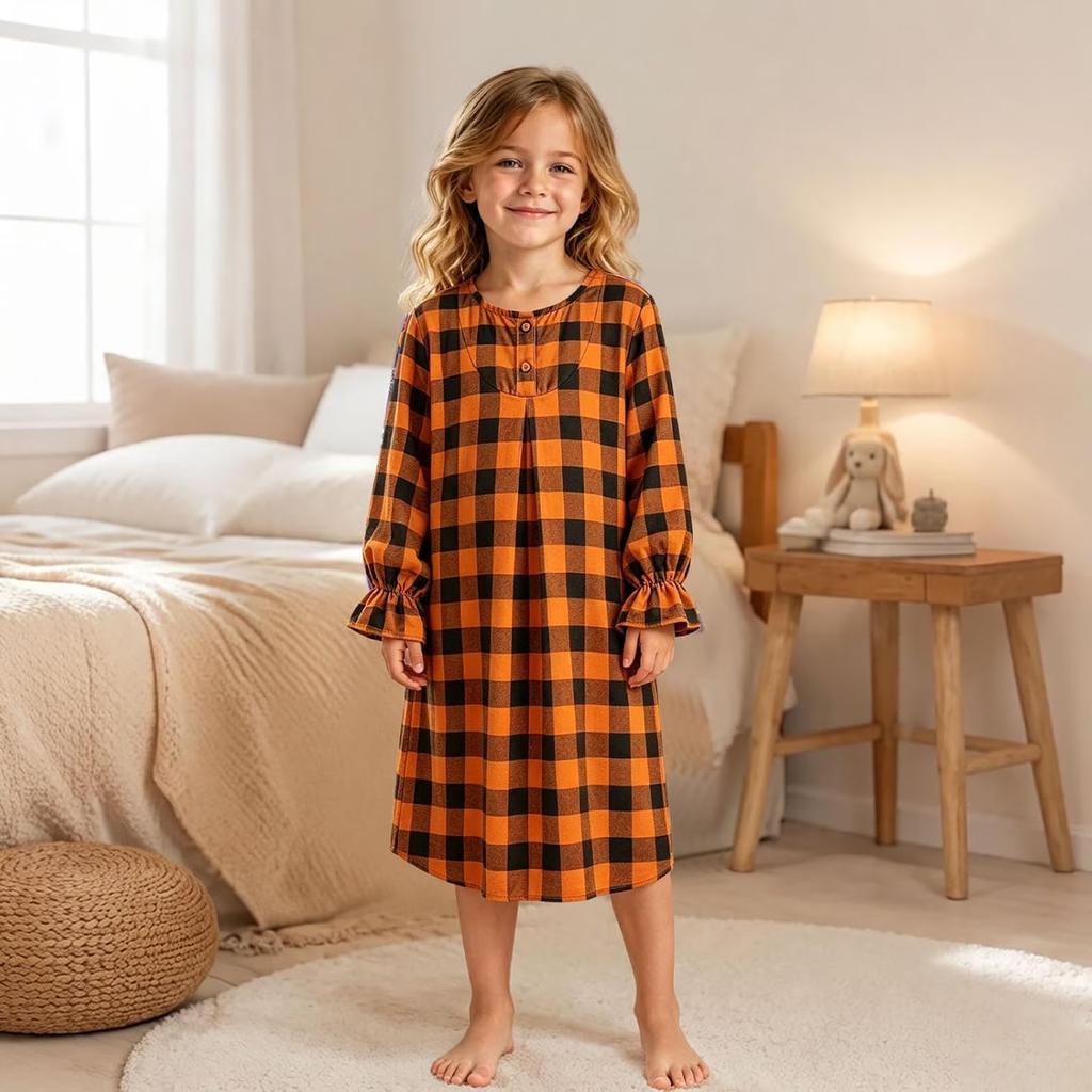Girls Long Sleeve Print Nightgown Pajama Dress for Fall Winter Sleepwear and Loungewear