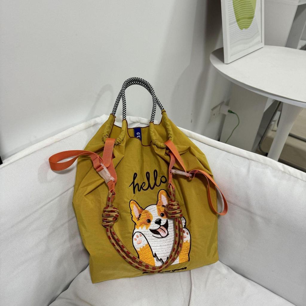Trendy Large-Capacity Japanese-Style Nylon Embroidery Shoulder Bag for Women