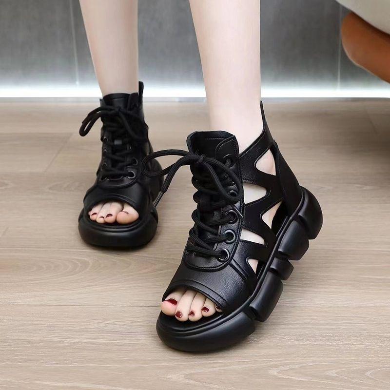 

Hollow fashion sandals new retro style muffin thick bottom breathable casual non-slip sandals women 35 чёрный