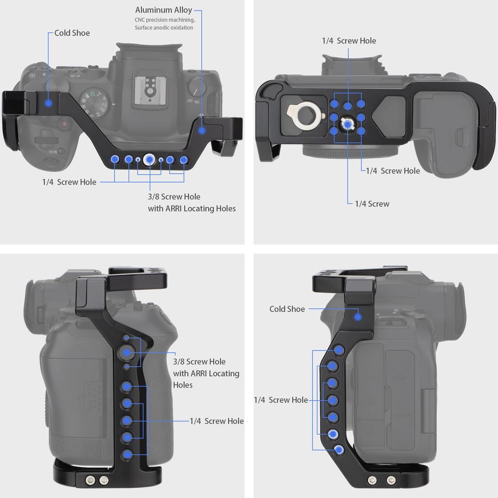 Full Camera Cage for Canon Mirrorless Extension Microphone Fill Light Photography Accessories with Cold Shoe R5/R6 Cameras, Mount, Bracket,