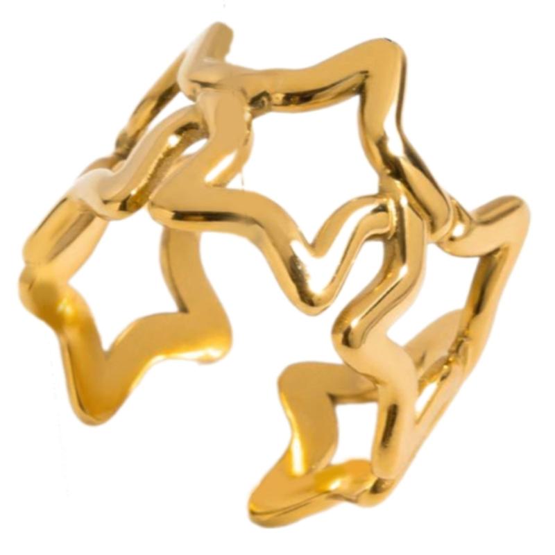 

Five Point Star Cutout Design Stainless Steel Ring Flexible Size Pentagrams Openable Ring For Stacking Wear