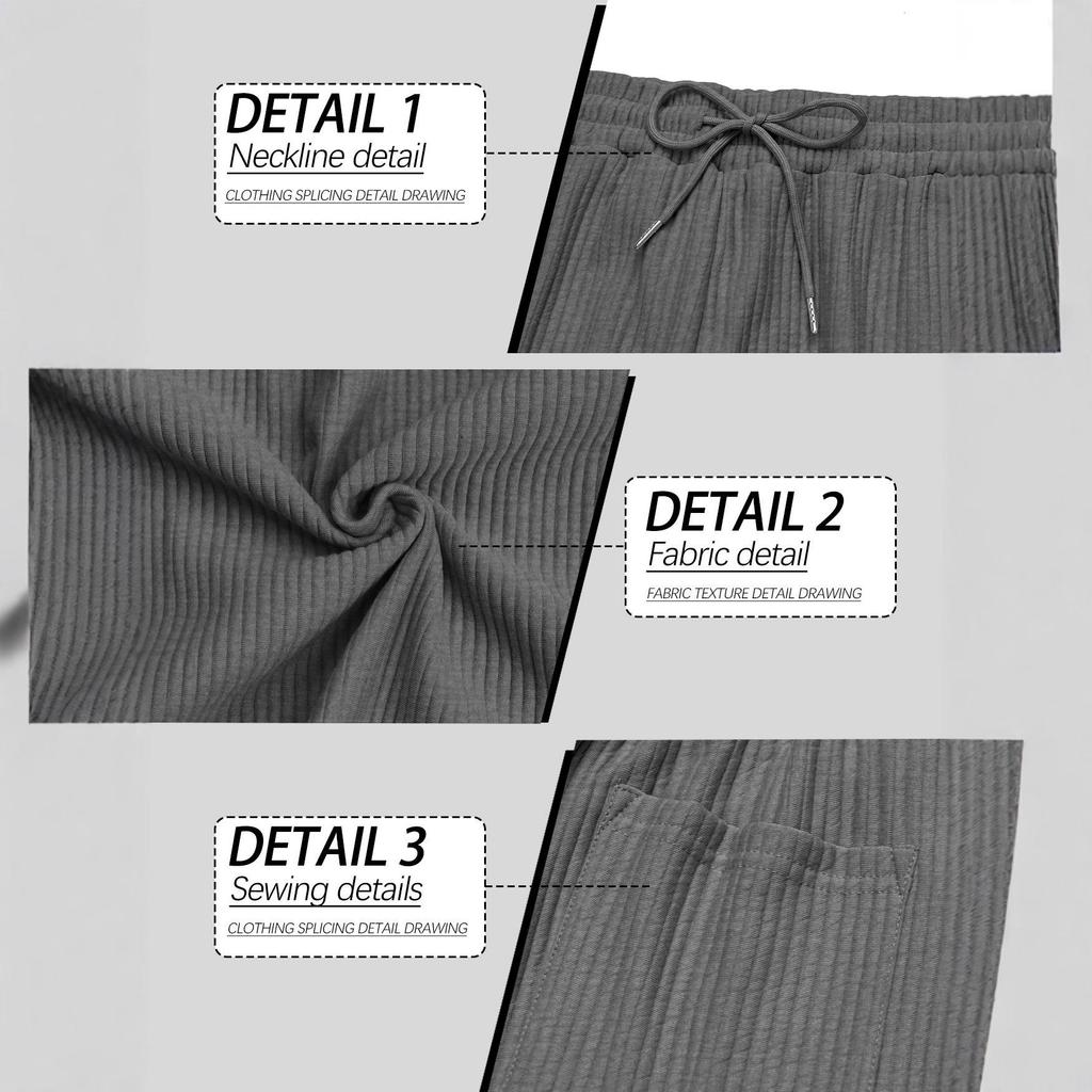 European Striped Wide-Leg Men's Casual Ribbed Drawstring Trousers: Large Size, Spring-Autumn, Straight-Leg, Loose Fit.