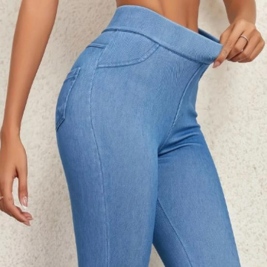 

Women s High-Waisted Faux Denim Slimming Yoga Pants with Tummy Control and Butt Lifting Features Medium світло-синій колір