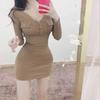 Fashionable and Sexy Spicy V-neck Long-sleeve Dress for Women, New Spring Slimming Inner Layer, Hip-hugging Short Skirt