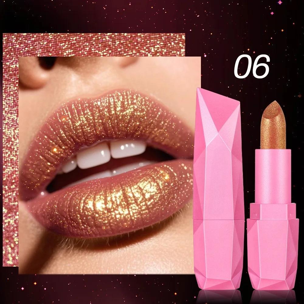 

Moisturizing Golden Shining Lipsticks Non-stick Cup Pearlescent Diamond Lips Tint Red Sexy Lips Make Up Waterproof Long Lasting