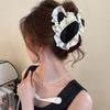 Fashion Polka Dot Cloth Triangle Hair Claw Cute Bowknot Large Shark Clip Fabric Korean Style Pearl Hairpin Daily