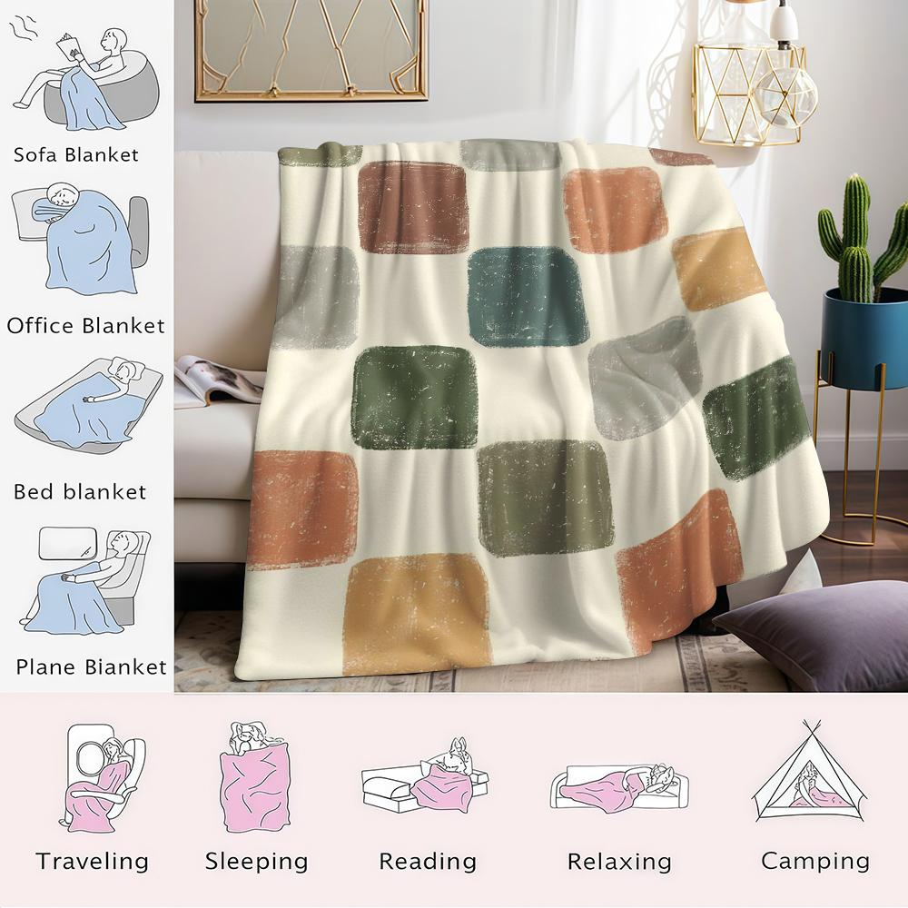 Earthy Brush Squares Flannel Blanket Warm Soft Halloween Christmas Couch Warm Cozy Decorative Decor Gift for All Season