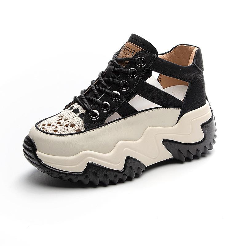 Oddychające grube podeszwy w stylu Sponge Cake białe buty sznurowane oddychające letnie styl zwiększona wodoodporność platforma damskie sandały