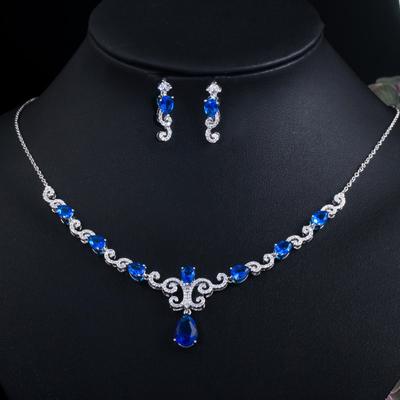 T0171 Classic Water Drop Pendant Necklace Earrings Two-Piece Set, Bridal Jewelry Wedding Photography Accessories
