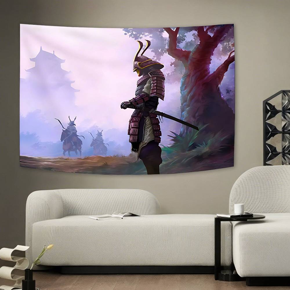 Samurai Tapestry Wall Hanging Tapestry Art Deco Style Blanket Curtain Home Bedroom Living Room Decoration