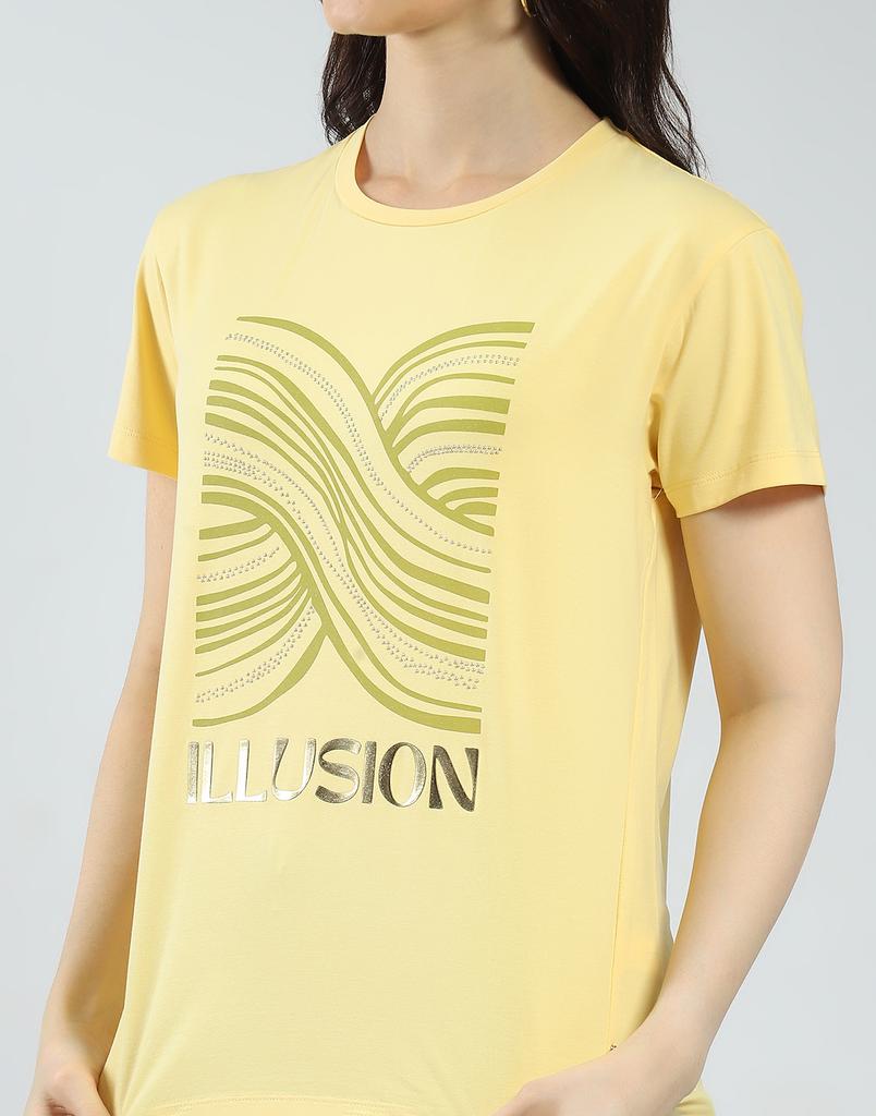 MONTE CARLO Women's Printed Round Neck Top Yellow M