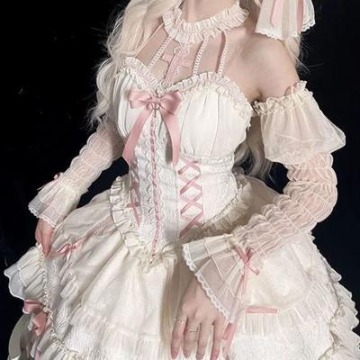 Japanse zoete Lolita prinsessenjurk vrouwen gotische kruis strik kant ruches feestjurken meisjes harajuku schattige bandage