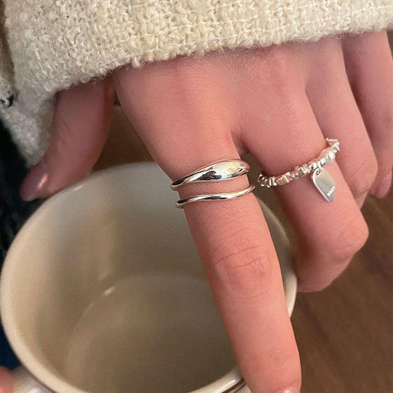 BF CLUB 925 Sterling Rings for Women Simple Geometric Handmade Irregular Vintage Double Layered Ring Allergy For Birthday Gift