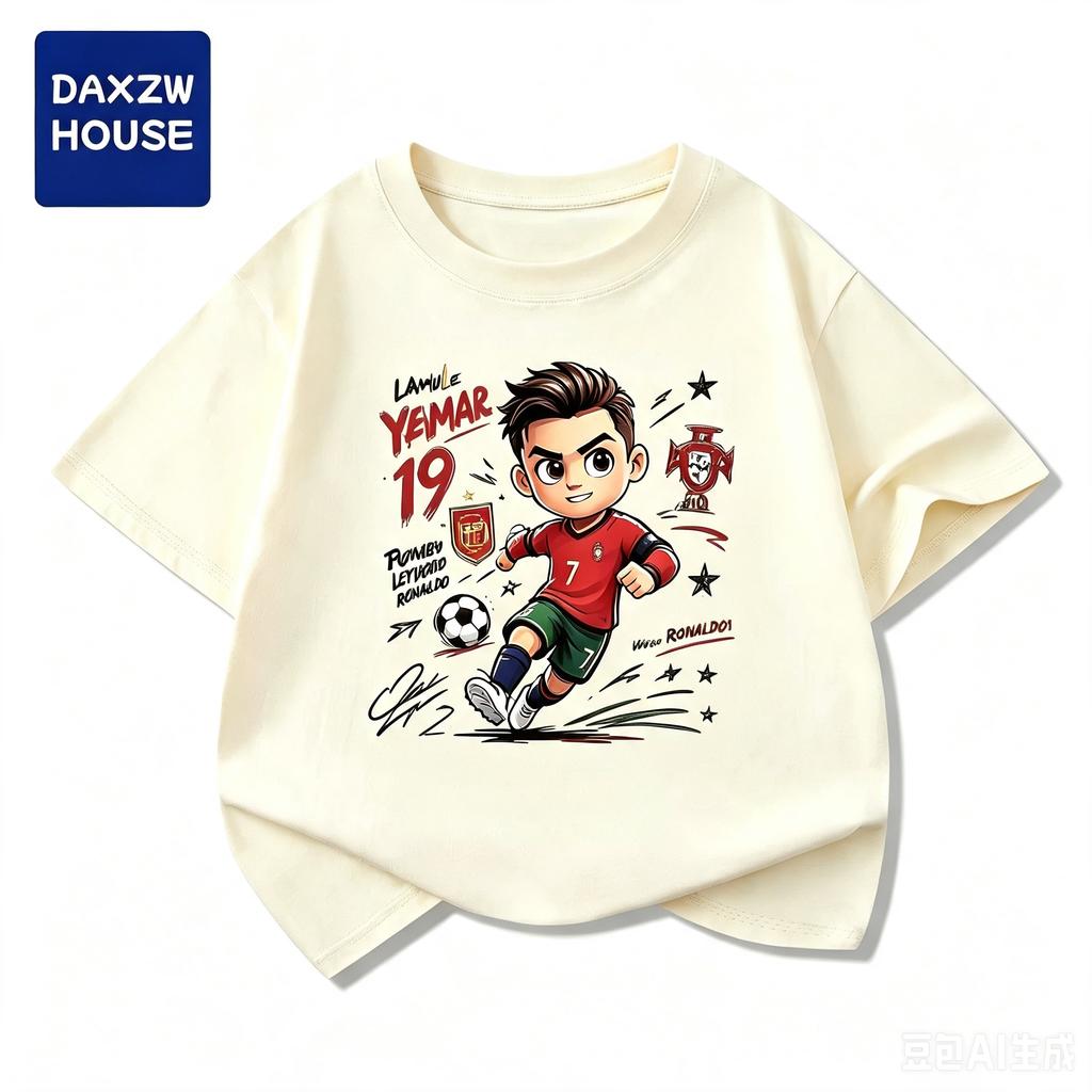 Cristiano Ronaldo No7 Cartoon Print Cotton T Shirt Unisex Short Sleeve O Neck Soccer Graphic Casual Loose Breathable Streetwear