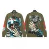 Unisex Vintage Skull Print Washed Cotton Long Sleeve Hoodie Streetwear Loose Fit