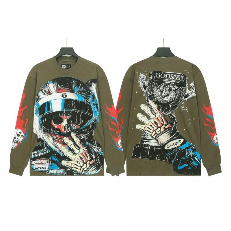 Unisex Vintage Skull Print Washed Cotton Long Sleeve Hoodie Streetwear Loose Fit