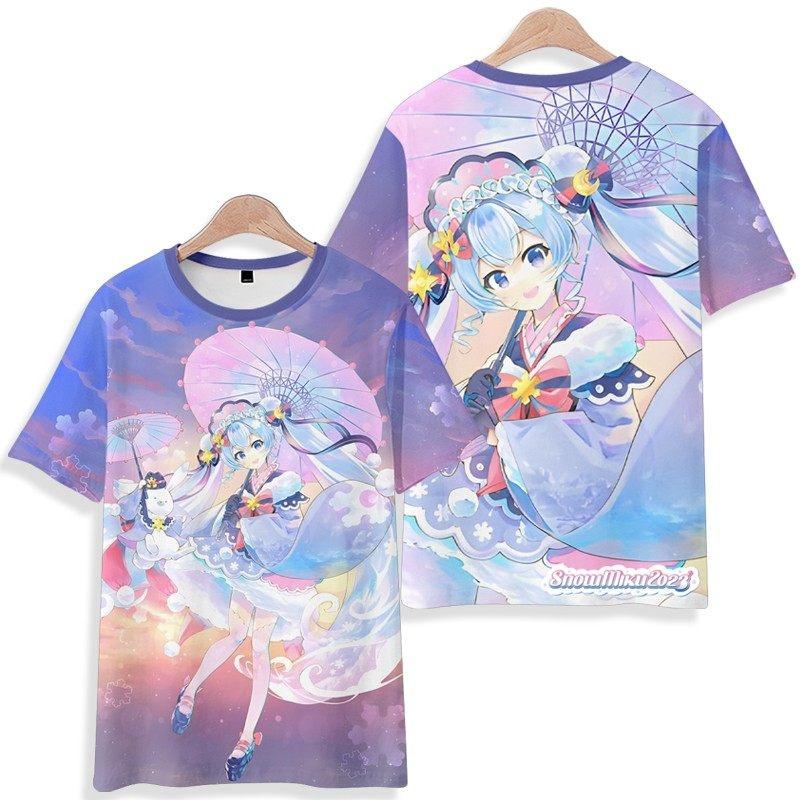 2026 Summer Hatsune Miku Retro Cosplay T-shirt Men's Oversized 3D Printed Short-sleeved Family Unisex Children's Sports Shirt
