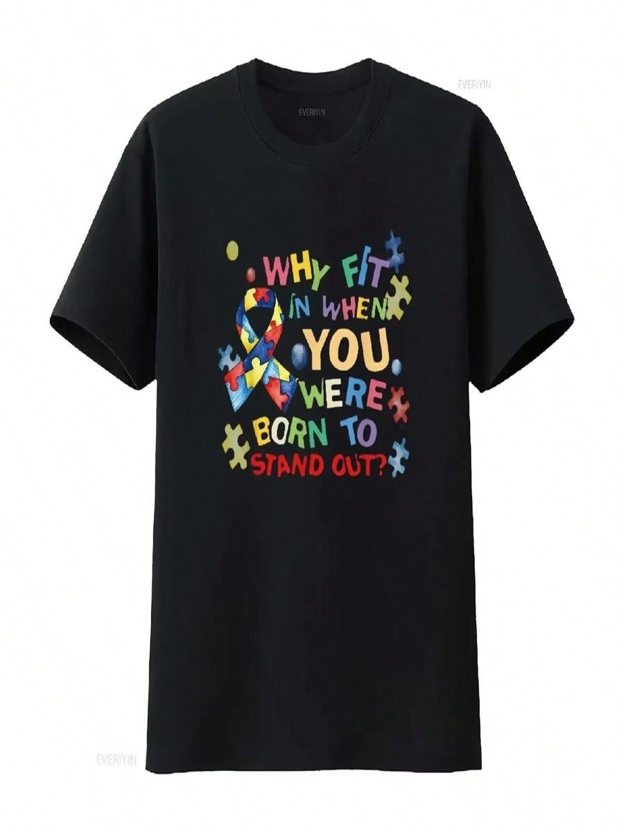 unisex Why Fit In When You Were Born To Stand Out Autism Awareness T Shirt White Large Vintage Washed Top For Everyday Wear S