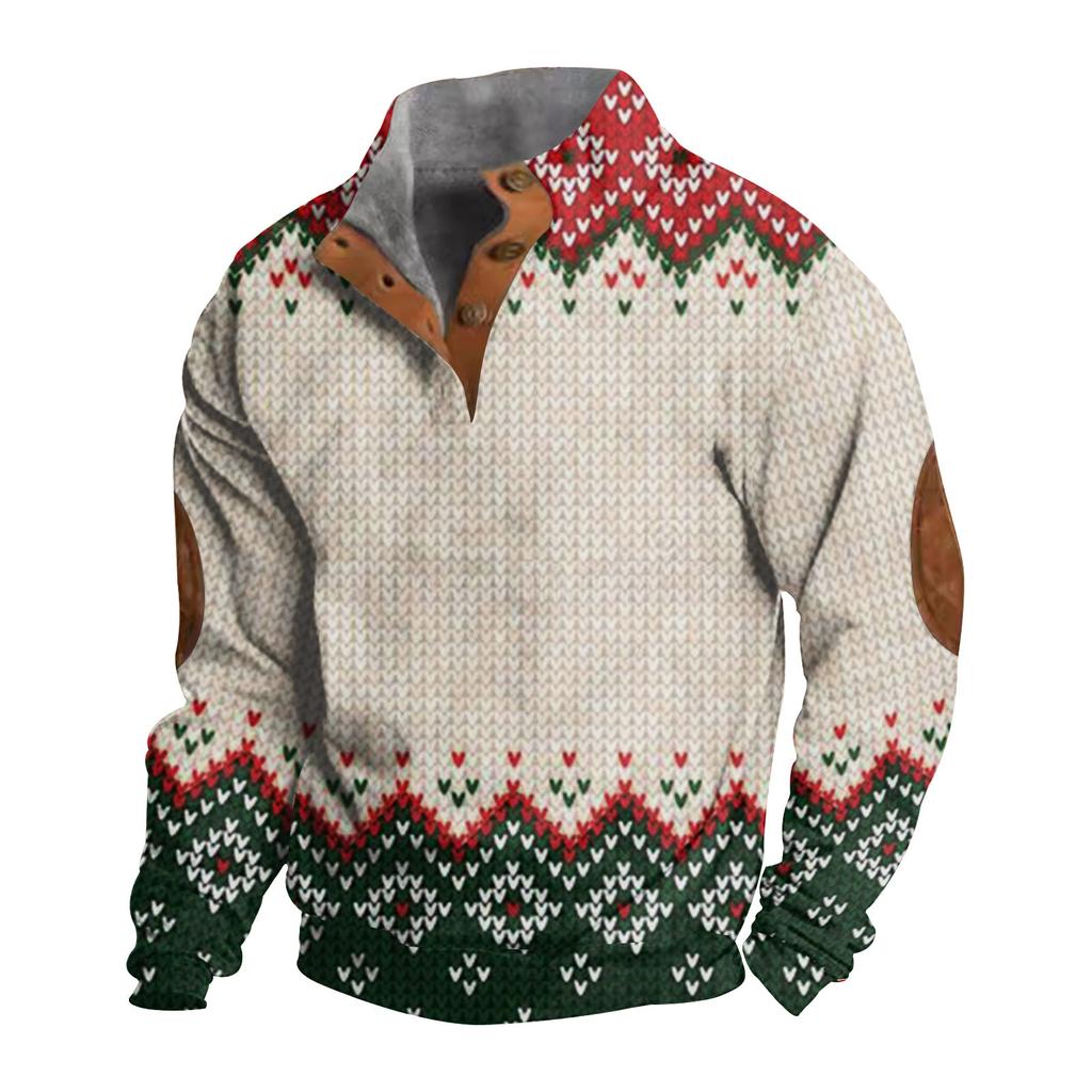 Men's Buttoned Sweatshirt With European And American /winter Printed Long Sleeved Sweatshirt
