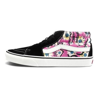 Sk8 Floral Graffiti Canvas Retro Casual Mid-Top Skate Shoes Unisex Sneakers Black White Purple VN0A3WM31IY