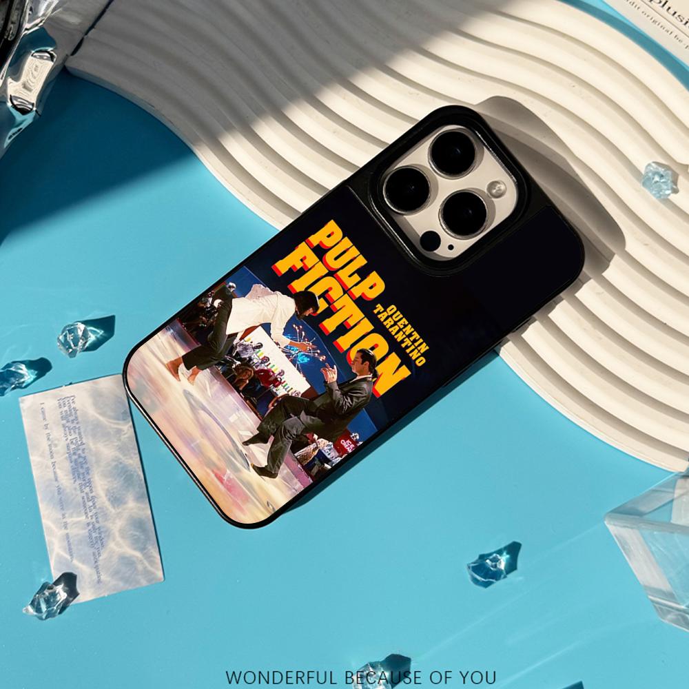 Classic Movies Pulp Fictions Poster Phone Case for iPhone 17 16 E 15 14 13 12 Pro Max Sheepskin Silver-edged Protective Case