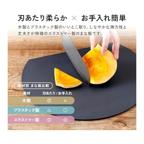 Aimedia Cutting Board, Round Elastomer, Dishwasher Safe, Heat Resistant, D Shape, Kamaboko Shape, Antibacterial Cutting Board, Soft, Can Be Used on