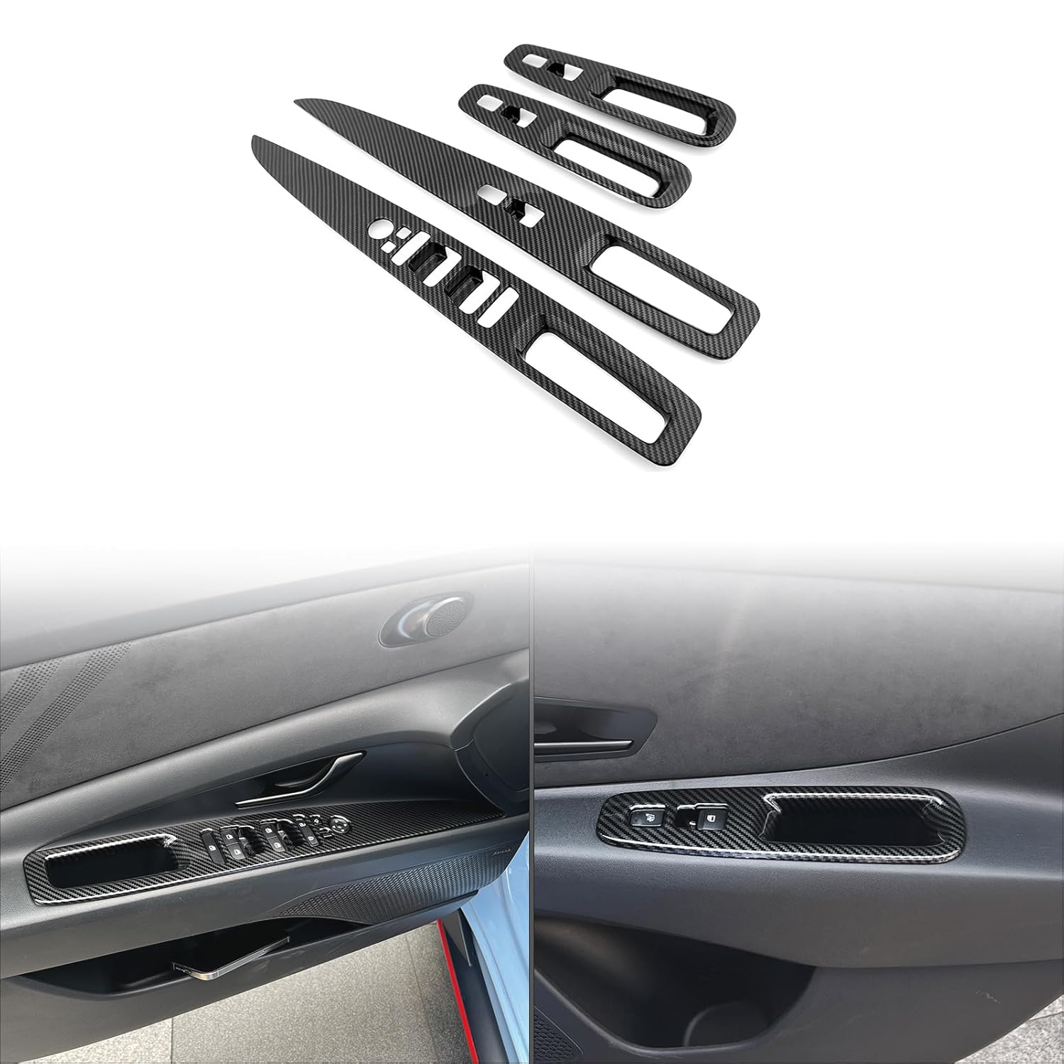 Carbon Fiber Style ABS 4Pcs Door Lock Glass Control Button Panel Cover Window Lift Switch Panel Trim Compatible with Hyundai Elantra N 2022-2025 Carbon Fiber Style