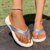 Fashion Casual Gold Strap Non Slip Flip Flops Women 2025 Summer Thick Bottom Flat Heel Slippers Women Soft Sole Outdoor Slippers Size 43