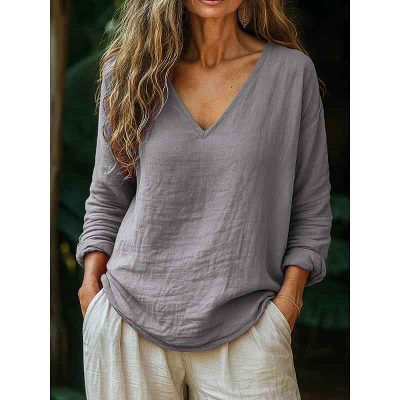 DICFY Women's Fashion Casual Autumn Winter V-Neck Long Sleeve Blouses & Shirts