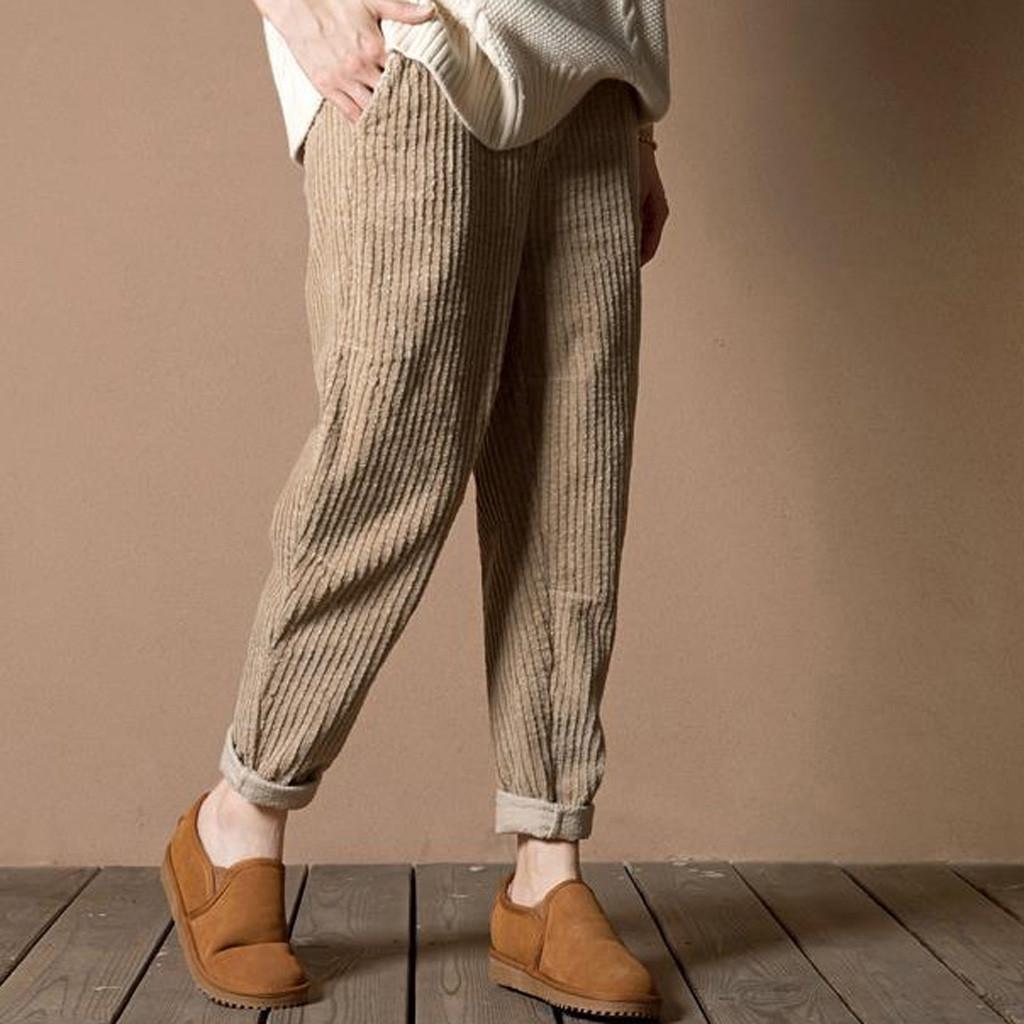 Fashion Plus Size Elastic Waist Corduroy Pocket Pants Long Pants