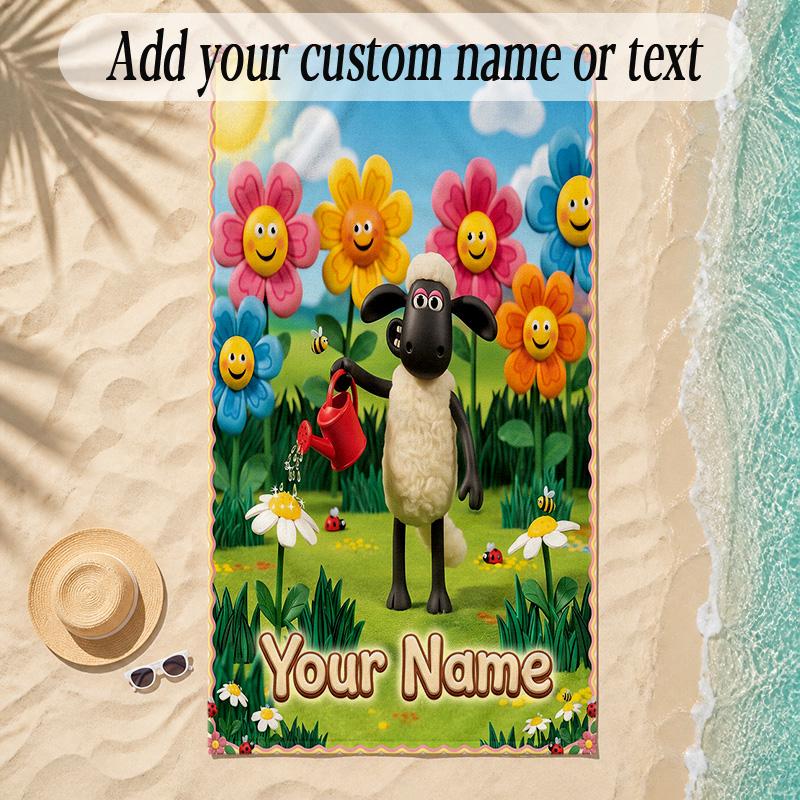 Beach TowelShaun the Sheep Custom Name Text Personalized Soft Towel for Beach Pool Indoor Home Decor Gift
