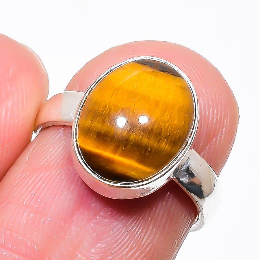 

Tiger Eye Gemstone 925 Sterling Silver Jewelry Ring Size Adjustable KJ-425