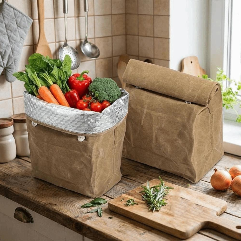 Large Capacity Waxed Canvas Lunch Bag Waterproof Thermal Insulation Lunch Insulated Bag Reusable Anti-fouling