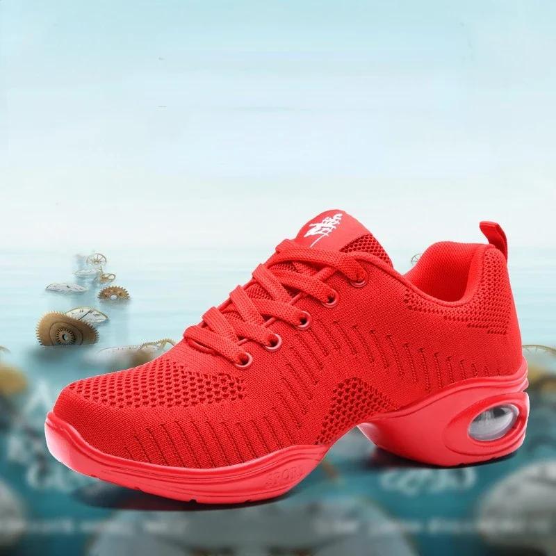 Soft Sole Jazz Shoes Mesh Woman Ladies Modern Soft Outsole Dance Sneakers Breathable Lightweight Dancing Fitness Shoes