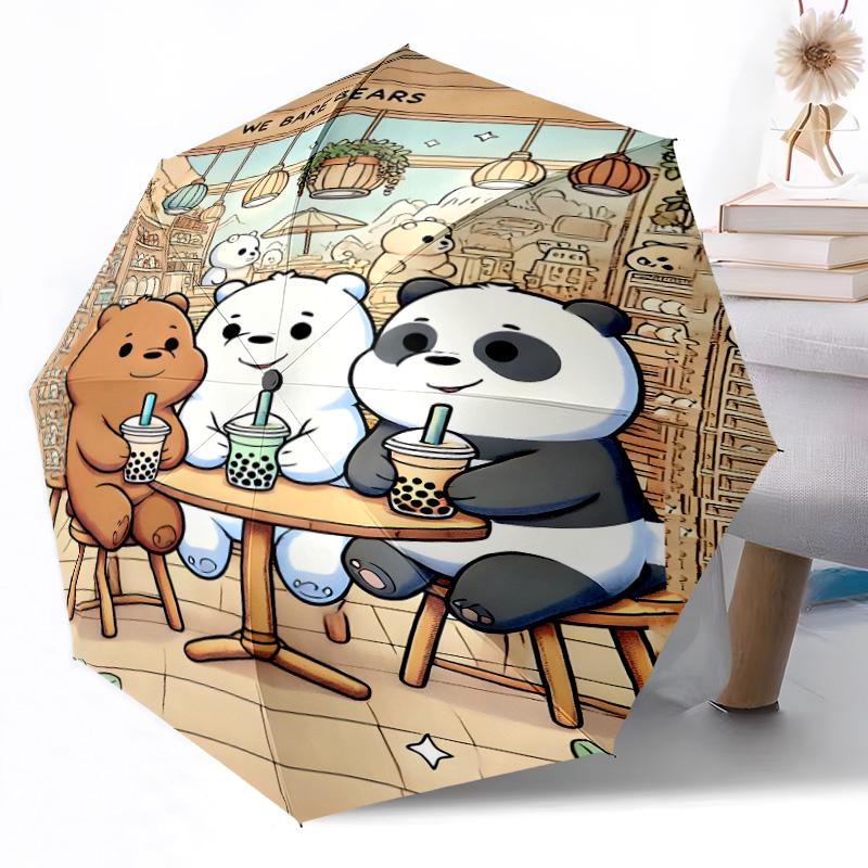 1pc Love Bears Rainbow Sky Portable Automatic Umbrella Compact Durable 8 Rib Design Plastic Iron Durable Umbrella Accessory Stylish Gift Women Y3