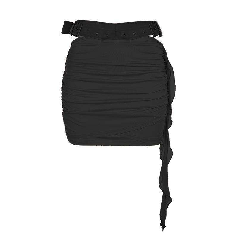 Retro Cross-Border Lace-Up Strapless Waist-Shaping Top and Hollow-Out Leather Skirt Set for Women M