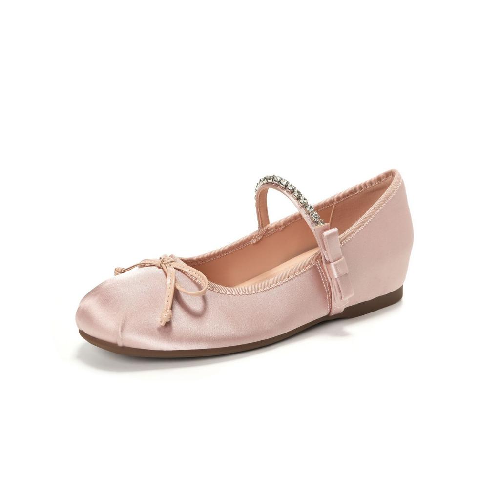 Inner heightening rhinestone bow Mary Jane shoes women's ballet silver single shoes flat