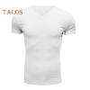 Men V-Neck Short Sleeve T-Shirt Fitness Slim Fit Sports Stripes Solid Color Tee Tops Breathable Gym Clothing for Sports Travel Office