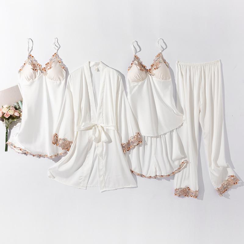 Ice Silk V-Neck Camisole & Pajama Set for Women - 5-Piece Spring & Autumn Collection